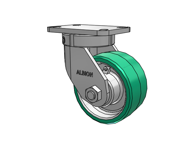 410 Series Top Plate Swivel Caster with 6 x 3 Green Tread on Black Cast Iron Core PX - Thick Polyurethane (Cast Iron Core) Wheel