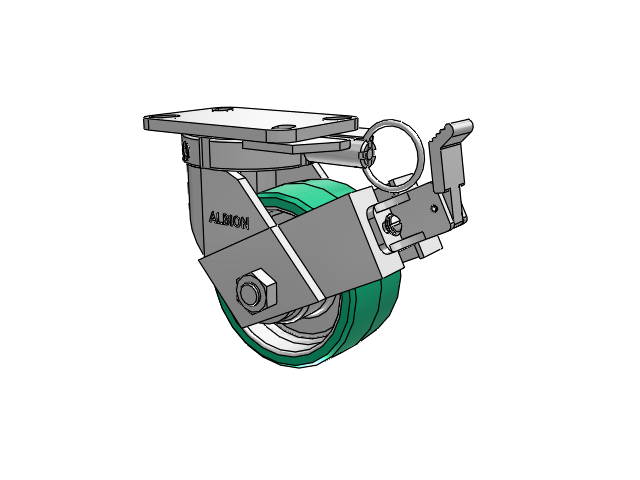 410 Series Top Plate Swivel Caster with 6 x 3 Green Tread on Black Cast Iron Core PX - Thick Polyurethane (Cast Iron Core) Wheel and Face Brake