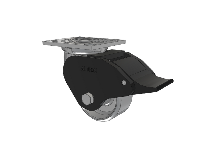 16 Series Top Plate Swivel Caster with 4 x 2 Grey Enamel CA - Cast Iron Wheel and Total Lock Brake