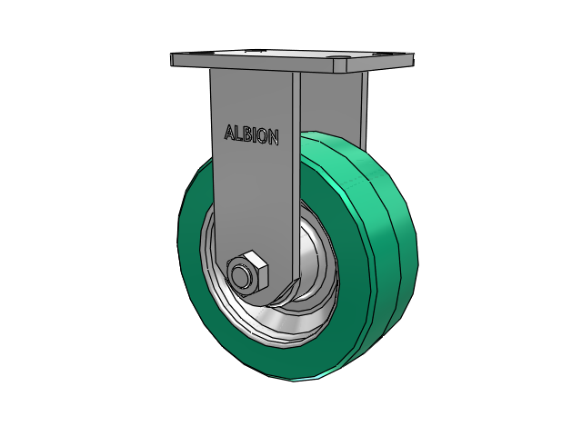 410 Series Top Plate Rigid Caster with 8 x 3 Green Tread on Black Cast Iron Core PX - Thick Polyurethane (Cast Iron Core) Wheel