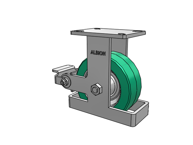 410 Series Top Plate Rigid Caster with 8 x 3 Green Tread on Black Cast Iron Core PX - Thick Polyurethane (Cast Iron Core) Wheel and Poly Cam Brake