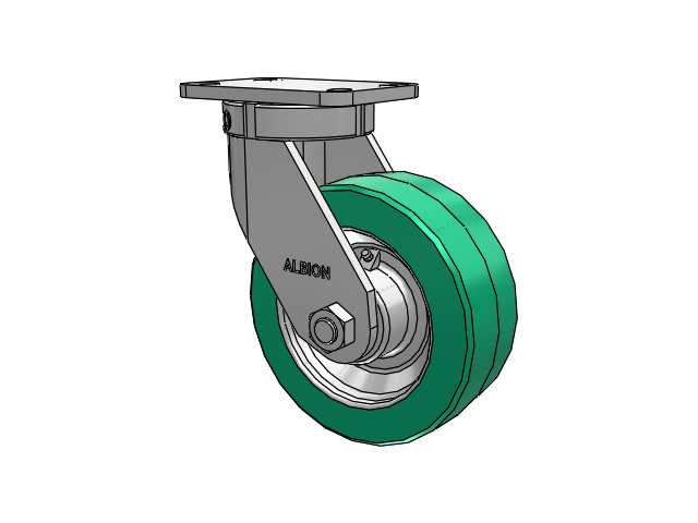 410 Series Top Plate Swivel Caster with 8 x 3 Green Tread on Black Cast Iron Core PX - Thick Polyurethane (Cast Iron Core) Wheel
