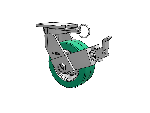 410 Series Top Plate Swivel Caster with 8 x 3 Green Tread on Black Cast Iron Core PX - Thick Polyurethane (Cast Iron Core) Wheel and Face Brake