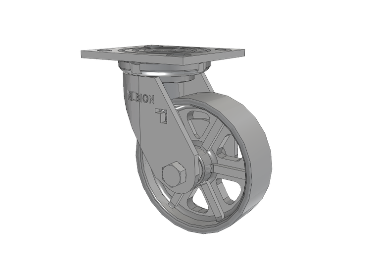 16 Series Top Plate Swivel Caster with 5 x 1.5 Grey Enamel CA - Cast Iron Wheel
