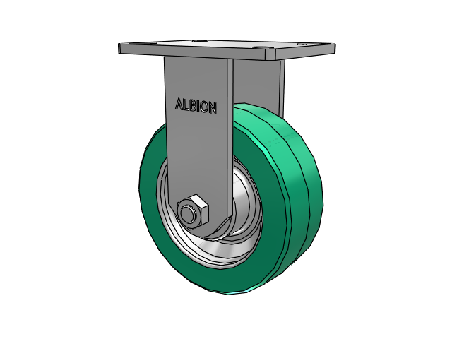 410 Series Top Plate Rigid Caster with 8 x 3 Green Tread on Black Cast Iron Core PX - Thick Polyurethane (Cast Iron Core) Wheel