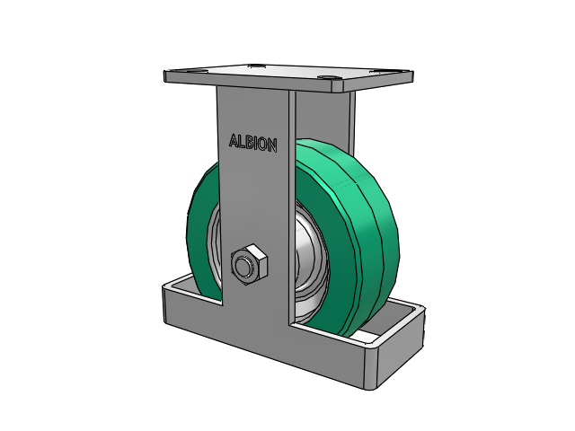 410 Series Top Plate Rigid Caster with 8 x 3 Green Tread on Black Cast Iron Core PX - Thick Polyurethane (Cast Iron Core) Wheel