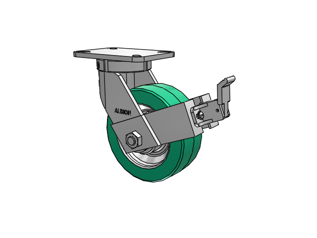 410 Series Top Plate Swivel Caster with 8 x 3 Green Tread on Black Cast Iron Core PX - Thick Polyurethane (Cast Iron Core) Wheel and Face Brake