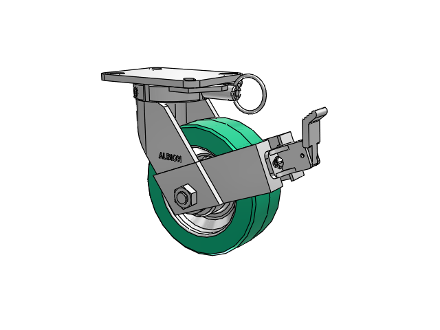 410 Series Top Plate Swivel Caster with 8 x 3 Green Tread on Black Cast Iron Core PX - Thick Polyurethane (Cast Iron Core) Wheel and Face Brake