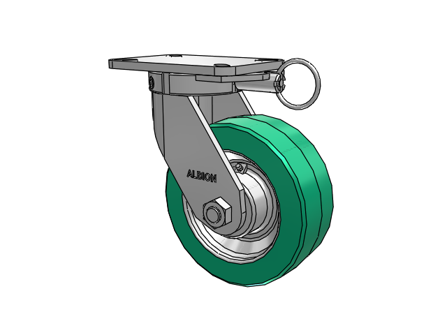 410 Series Top Plate Swivel Caster with 8 x 3 Green Tread on Black Cast Iron Core PX - Thick Polyurethane (Cast Iron Core) Wheel
