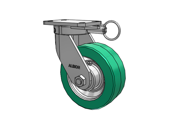 410 Series Top Plate Swivel Caster with 8 x 3 Green Tread on Black Cast Iron Core PX - Thick Polyurethane (Cast Iron Core) Wheel