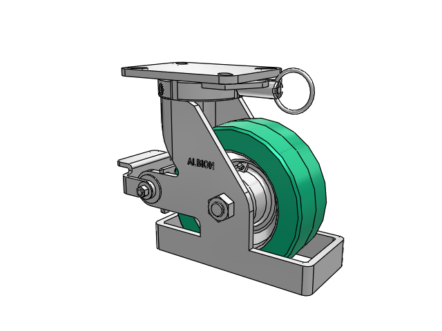 410 Series Top Plate Swivel Caster with 8 x 3 Green Tread on Black Cast Iron Core PX - Thick Polyurethane (Cast Iron Core) Wheel and Poly Cam Brake