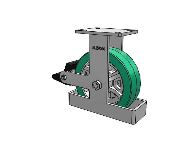 410 Series Top Plate Rigid Caster with 10 x 3 Green Tread on Black Cast Iron Core PX - Thick Polyurethane (Cast Iron Core) Wheel and Poly Lock Integrated Brake