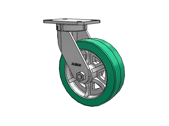 410 Series Top Plate Swivel Caster with 10 x 3 Green Tread on Black Cast Iron Core PX - Thick Polyurethane (Cast Iron Core) Wheel