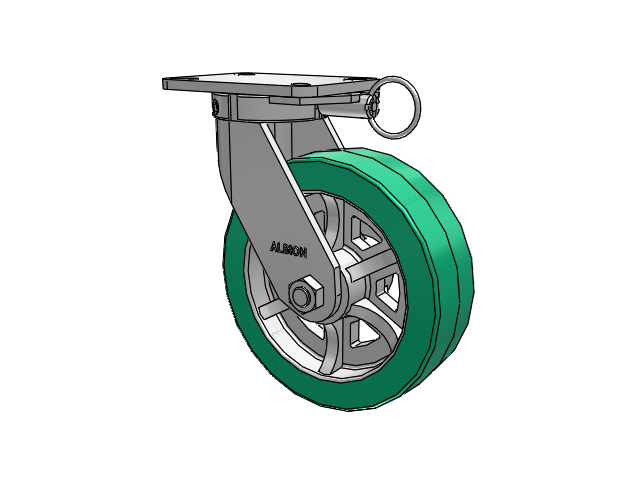 410 Series Top Plate Swivel Caster with 10 x 3 Green Tread on Black Cast Iron Core PX - Thick Polyurethane (Cast Iron Core) Wheel