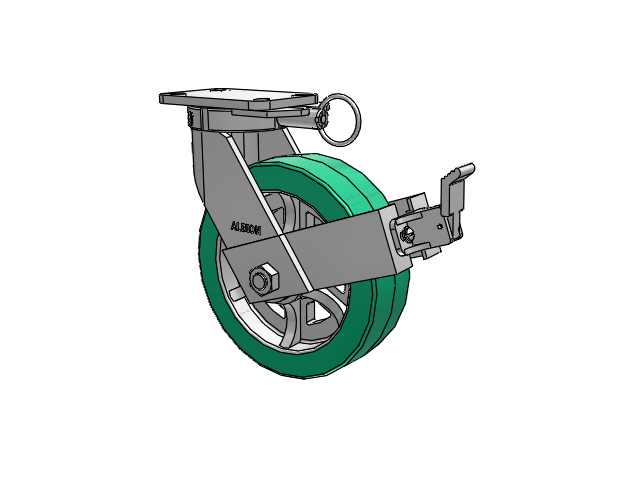 410 Series Top Plate Swivel Caster with 10 x 3 Green Tread on Black Cast Iron Core PX - Thick Polyurethane (Cast Iron Core) Wheel and Face Brake