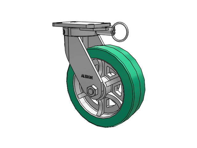 410 Series Top Plate Swivel Caster with 10 x 3 Green Tread on Black Cast Iron Core PX - Thick Polyurethane (Cast Iron Core) Wheel