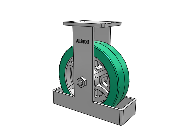 410 Series Top Plate Rigid Caster with 10 x 3 Green Tread on Black Cast Iron Core PX - Thick Polyurethane (Cast Iron Core) Wheel