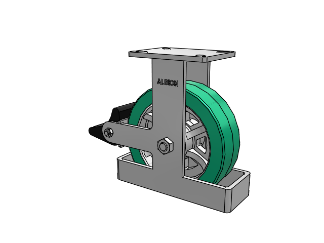 410 Series Top Plate Rigid Caster with 10 x 3 Green Tread on Black Cast Iron Core PX - Thick Polyurethane (Cast Iron Core) Wheel and Poly Lock Integrated Brake