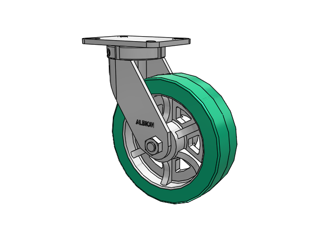 410 Series Top Plate Swivel Caster with 10 x 3 Green Tread on Black Cast Iron Core PX - Thick Polyurethane (Cast Iron Core) Wheel