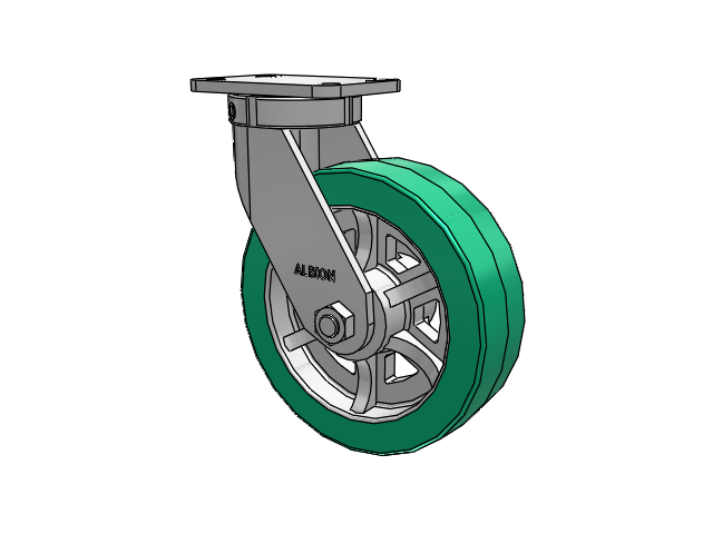 410 Series Top Plate Swivel Caster with 10 x 3 Green Tread on Black Cast Iron Core PX - Thick Polyurethane (Cast Iron Core) Wheel