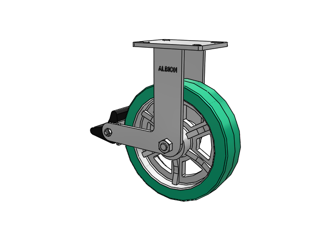 410 Series Top Plate Rigid Caster with 12 x 3 Green Tread on Black Cast Iron Core PX - Thick Polyurethane (Cast Iron Core) Wheel and Poly Lock Integrated Brake