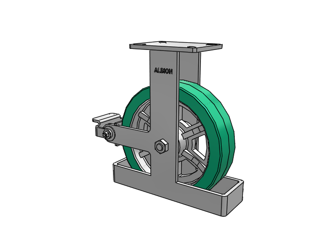 410 Series Top Plate Rigid Caster with 12 x 3 Green Tread on Black Cast Iron Core PX - Thick Polyurethane (Cast Iron Core) Wheel and Poly Cam Brake