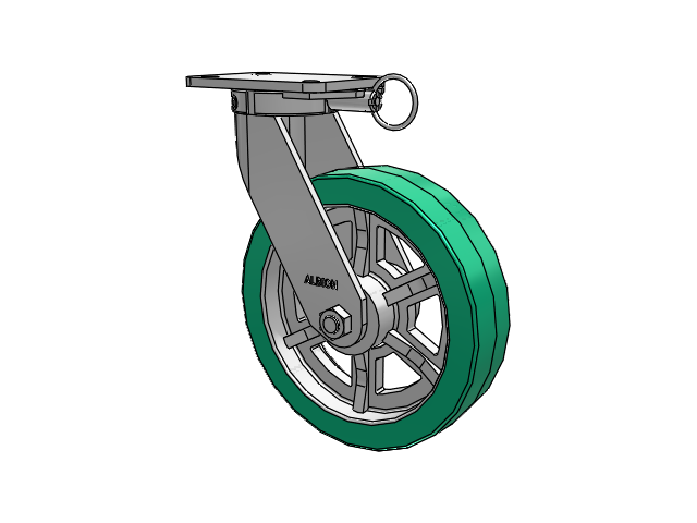 410 Series Top Plate Swivel Caster with 12 x 3 Green Tread on Black Cast Iron Core PX - Thick Polyurethane (Cast Iron Core) Wheel