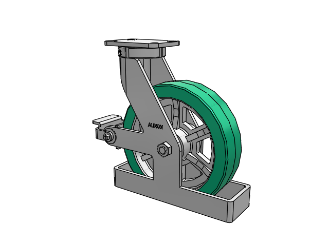 410 Series Top Plate Swivel Caster with 12 x 3 Green Tread on Black Cast Iron Core PX - Thick Polyurethane (Cast Iron Core) Wheel and Poly Cam Brake