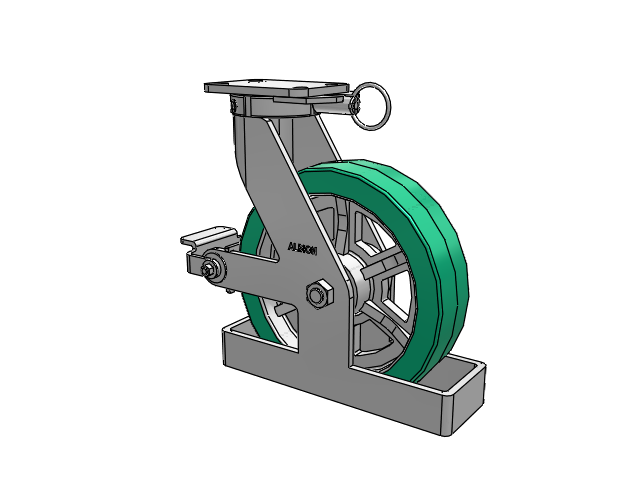 410 Series Top Plate Swivel Caster with 12 x 3 Green Tread on Black Cast Iron Core PX - Thick Polyurethane (Cast Iron Core) Wheel and Poly Cam Brake