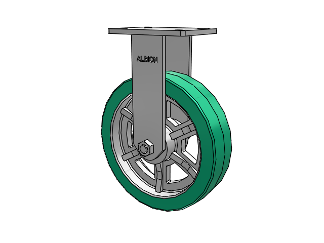 410 Series Top Plate Rigid Caster with 12 x 3 Green Tread on Black Cast Iron Core PX - Thick Polyurethane (Cast Iron Core) Wheel