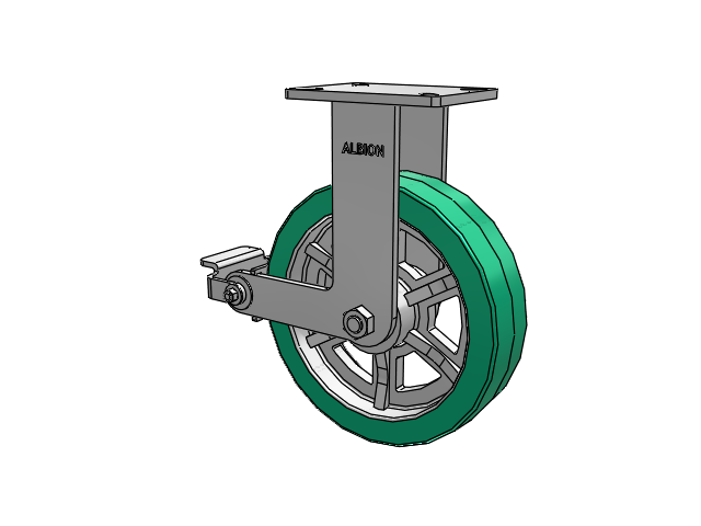 410 Series Top Plate Rigid Caster with 12 x 3 Green Tread on Black Cast Iron Core PX - Thick Polyurethane (Cast Iron Core) Wheel and Poly Cam Brake
