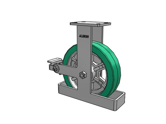 410 Series Top Plate Rigid Caster with 12 x 3 Green Tread on Black Cast Iron Core PX - Thick Polyurethane (Cast Iron Core) Wheel and Poly Cam Brake