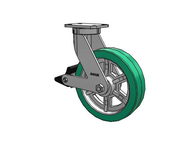 410 Series Top Plate Swivel Caster with 12 x 3 Green Tread on Black Cast Iron Core PX - Thick Polyurethane (Cast Iron Core) Wheel and Poly Lock Integrated Brake