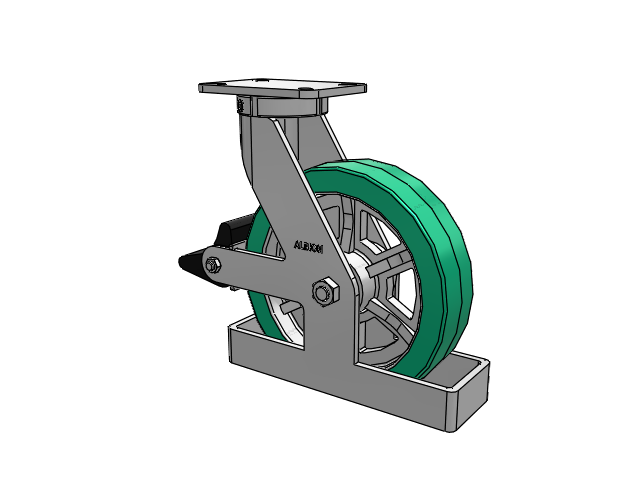 410 Series Top Plate Swivel Caster with 12 x 3 Green Tread on Black Cast Iron Core PX - Thick Polyurethane (Cast Iron Core) Wheel and Poly Lock Integrated Brake