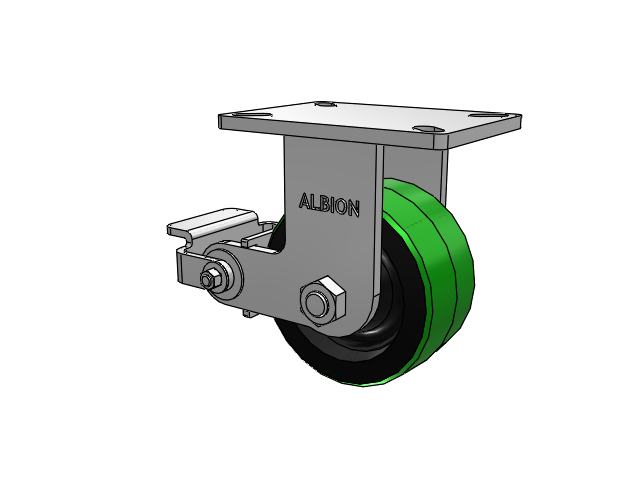 410 Series Top Plate Rigid Caster with 6 x 3 Green Tread on Black Cast Iron Core PY - Polyurethane (Cast Iron Core) Wheel and Poly Cam Brake