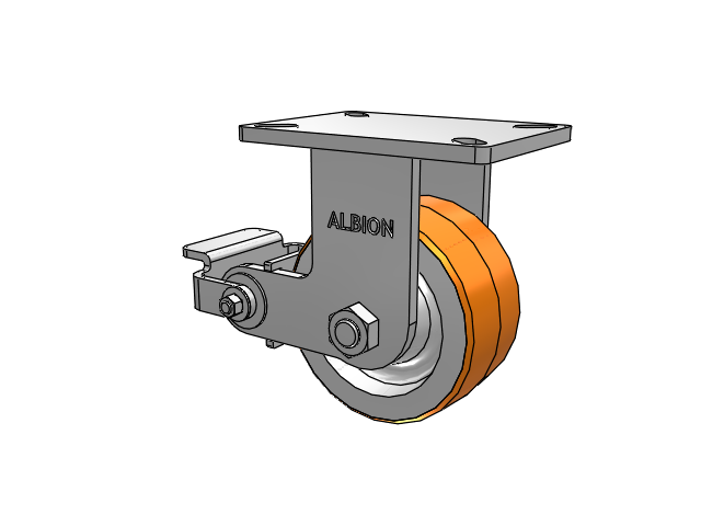 410 Series Top Plate Rigid Caster with 6 x 3 Red-Orange Tread on Cast Iron Core PY - Polyurethane 80A (Cast Iron Core) Wheel and Poly Cam Brake