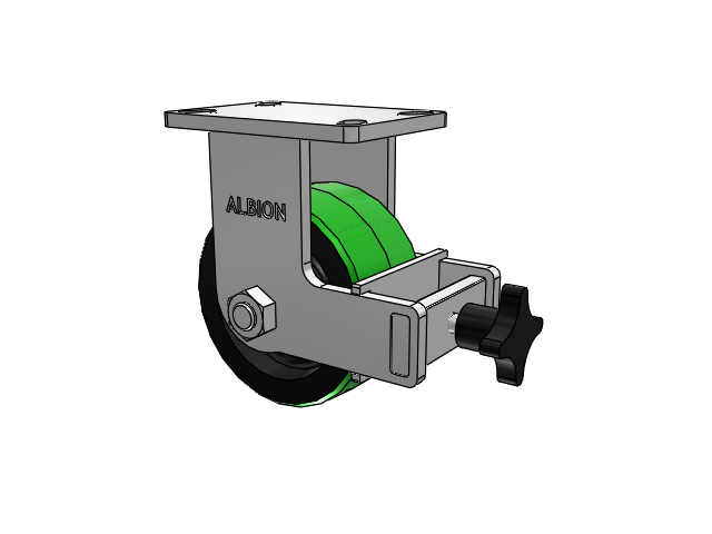 410 Series Top Plate Rigid Caster with 6 x 3 Green Tread on Black Cast Iron Core PY - Polyurethane (Cast Iron Core) Wheel and Face Brake