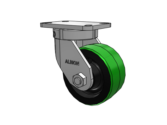 410 Series Top Plate Swivel Caster with 6 x 3 Green Tread on Black Cast Iron Core PY - Polyurethane (Cast Iron Core) Wheel