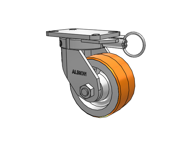 410 Series Top Plate Swivel Caster with 6 x 3 Red-Orange Tread on Cast Iron Core PY - Polyurethane 80A (Cast Iron Core) Wheel