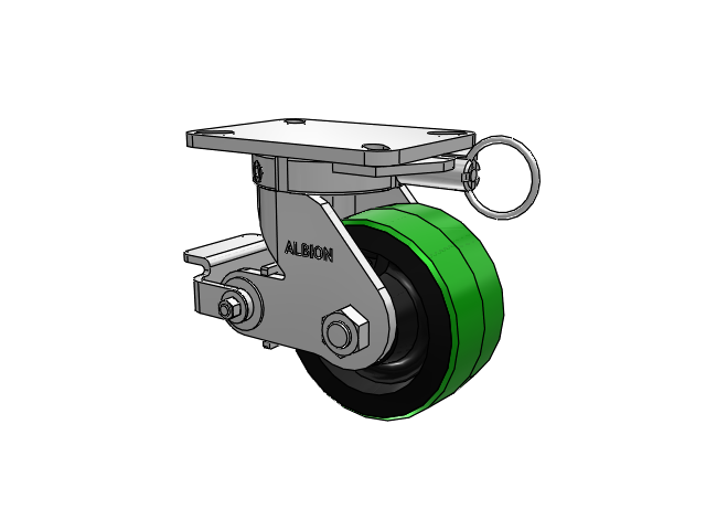 410 Series Top Plate Swivel Caster with 6 x 3 Green Tread on Black Cast Iron Core PY - Polyurethane (Cast Iron Core) Wheel and Poly Cam Brake