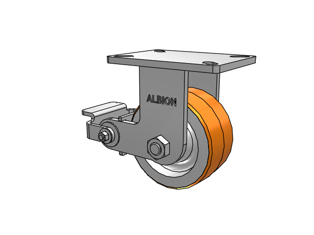 410 Series Top Plate Rigid Caster with 6 x 3 Red-Orange Tread on Cast Iron Core PY - Polyurethane 80A (Cast Iron Core) Wheel and Poly Cam Brake
