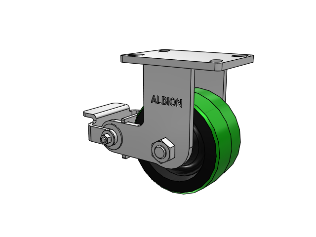 410 Series Top Plate Rigid Caster with 6 x 3 Green Tread on Black Cast Iron Core PY - Polyurethane (Cast Iron Core) Wheel and Poly Cam Brake
