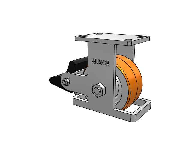410 Series Top Plate Rigid Caster with 6 x 3 Red-Orange Tread on Cast Iron Core PY - Polyurethane 80A (Cast Iron Core) Wheel and Poly Lock Integrated Brake