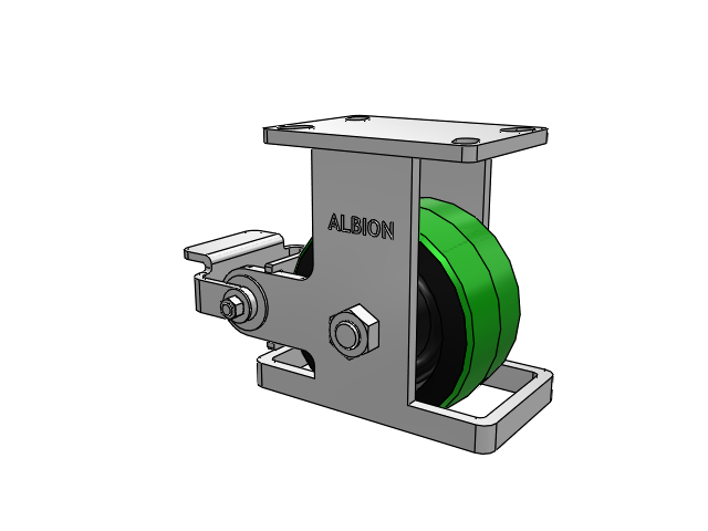 410 Series Top Plate Rigid Caster with 6 x 3 Green Tread on Black Cast Iron Core PY - Polyurethane (Cast Iron Core) Wheel and Poly Cam Brake