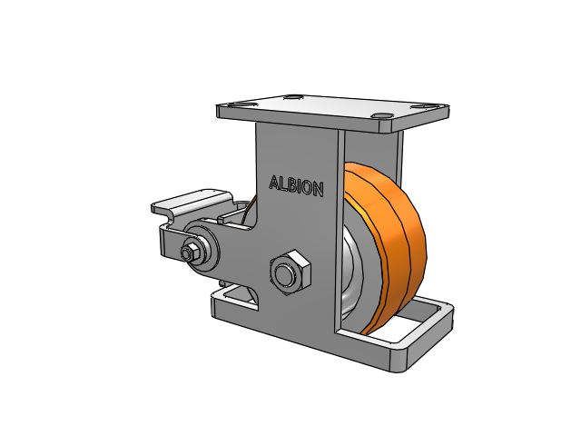 410 Series Top Plate Rigid Caster with 6 x 3 Red-Orange Tread on Cast Iron Core PY - Polyurethane 80A (Cast Iron Core) Wheel and Poly Cam Brake