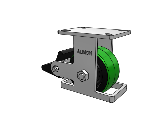 410 Series Top Plate Rigid Caster with 6 x 3 Green Tread on Black Cast Iron Core PY - Polyurethane (Cast Iron Core) Wheel and Poly Lock Integrated Brake