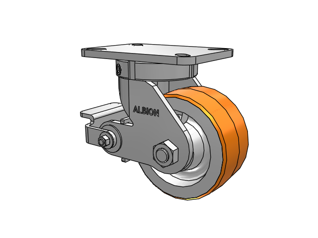 410 Series Top Plate Swivel Caster with 6 x 3 Red-Orange Tread on Cast Iron Core PY - Polyurethane 80A (Cast Iron Core) Wheel and Poly Cam Brake
