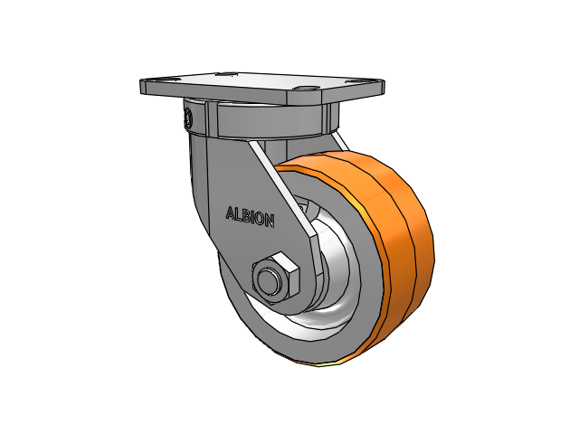 410 Series Top Plate Swivel Caster with 6 x 3 Red-Orange Tread on Cast Iron Core PY - Polyurethane 80A (Cast Iron Core) Wheel