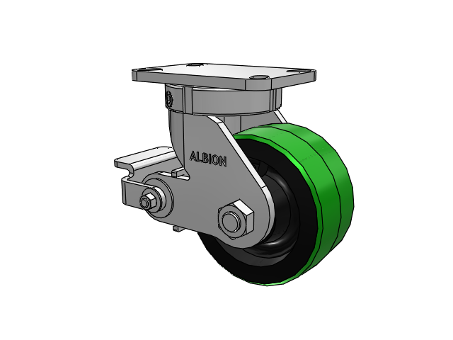 410 Series Top Plate Swivel Caster with 6 x 3 Green Tread on Black Cast Iron Core PY - Polyurethane (Cast Iron Core) Wheel and Poly Cam Brake