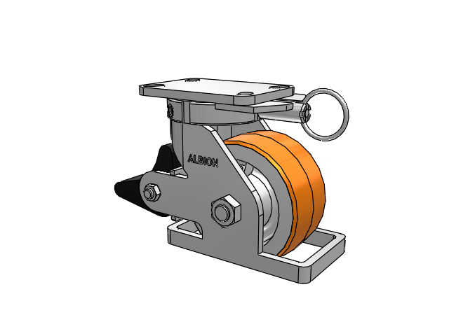 410 Series Top Plate Swivel Caster with 6 x 3 Red-Orange Tread on Cast Iron Core PY - Polyurethane 80A (Cast Iron Core) Wheel and Poly Lock Integrated Brake